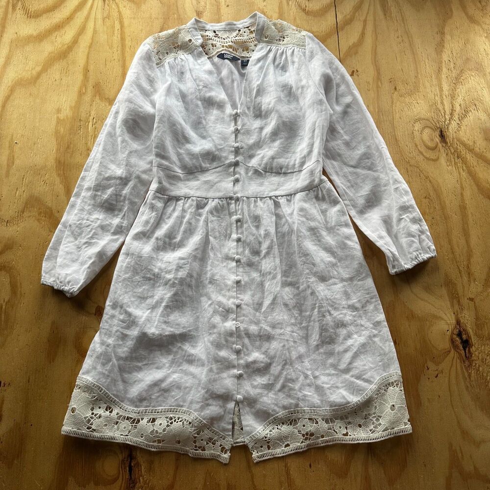 Lands' End White Linen Crochet Lace Dress - XS (2-4)